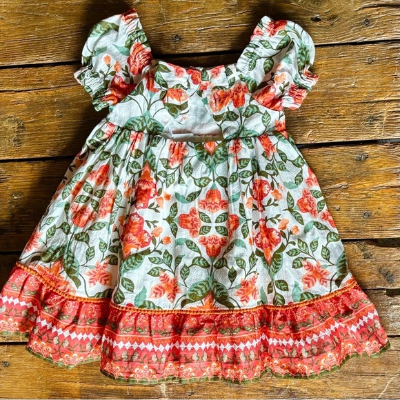 haute hippy Toddler Girls Cotton Cap Sleeve Sun Dress Ruched Bodice Tiered Skirt - Picture 3 of 9